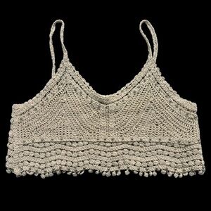 Women’s Bohemian Boho Crochet Knit Bralette Crop Tank Cream Ivory Large NWT